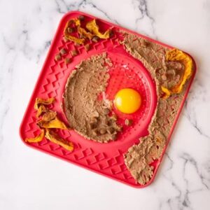 Messy Mutts Silicone Therapeutic Licking Bowl Mat | 10″ x 10″ | Slow Feeder Mat for Boredom & Anxiety | Lick Pad for Dogs & Cats (Watermelon)