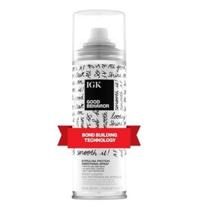 IGK GOOD BEHAVIOR Spirulina Protein Smoothing Spray | Keratin Like Treatment + Frizz Control + Heat Protectant | Vegan + Cruelty Free |