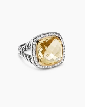 David Yurman Albion® Ring Sterling Silver with 18K Yellow Gold, Champagne Citrine and Diamonds, 14mm