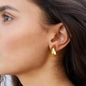 Gold Hoop Teardrop Earrings 14K Lightweight Waterproof