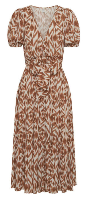 KIVARI MARISA TIE FRONT MIDI DRESS IN CHOCOLATE AZTEC