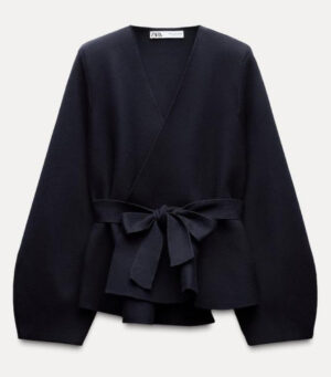 ZARA BELTED SHOULDER PAD KNIT BLAZER